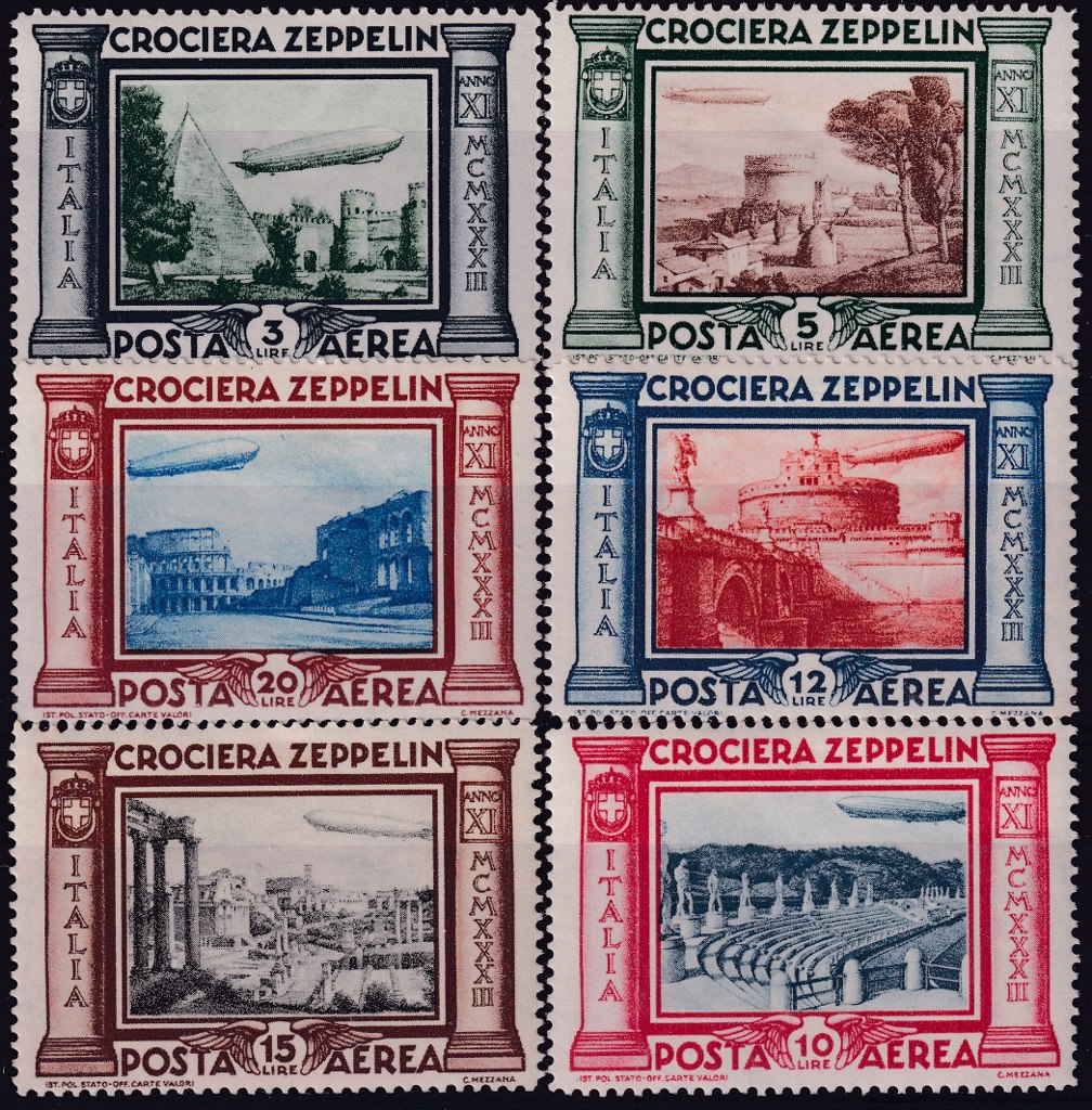 外国切手6枚（イタリア：1933年ツェッペリン、航空切手） 外国切手6枚（イタリア：1933年ツェッペリン、航空切手）